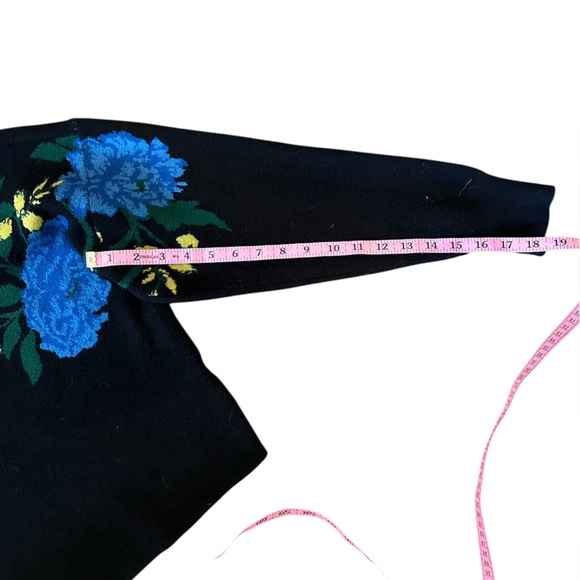 Maeve by Anthropologie Camryn Cropped Sweater Black w/ Blue & Yellow Floral - Picture 11 of 14